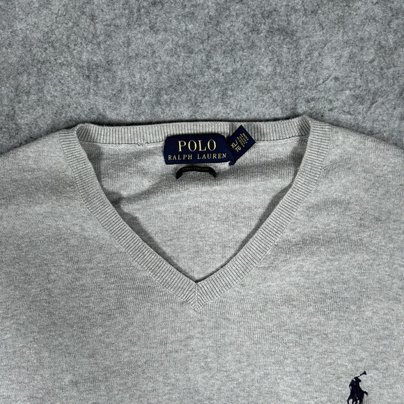 Polo Ralph Lauren Pullover Sweater Mens Size XL Grey V Neck Pima Cotton - Picture 8 of 13